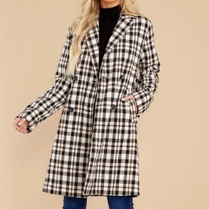 Black + White Plaid Coat
